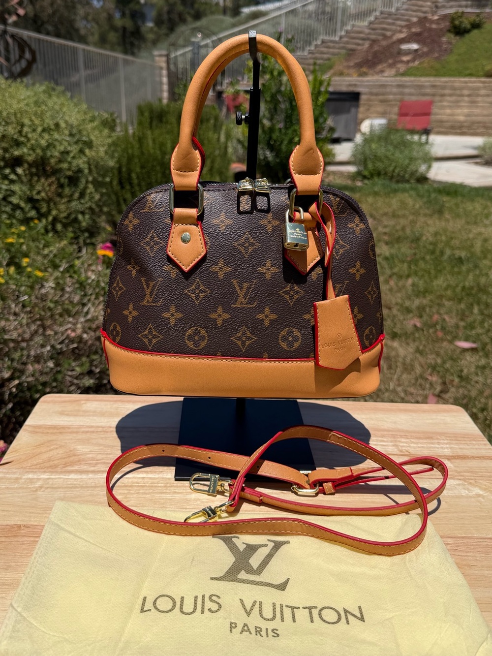 NEW LV Print Classic Alma Dome Brown & Tan BB Monogram Satchel w/ Gold Hardware